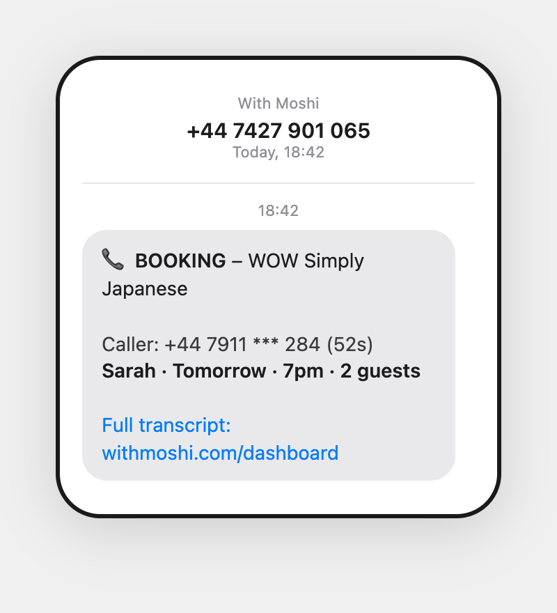 SMS booking notification on phone